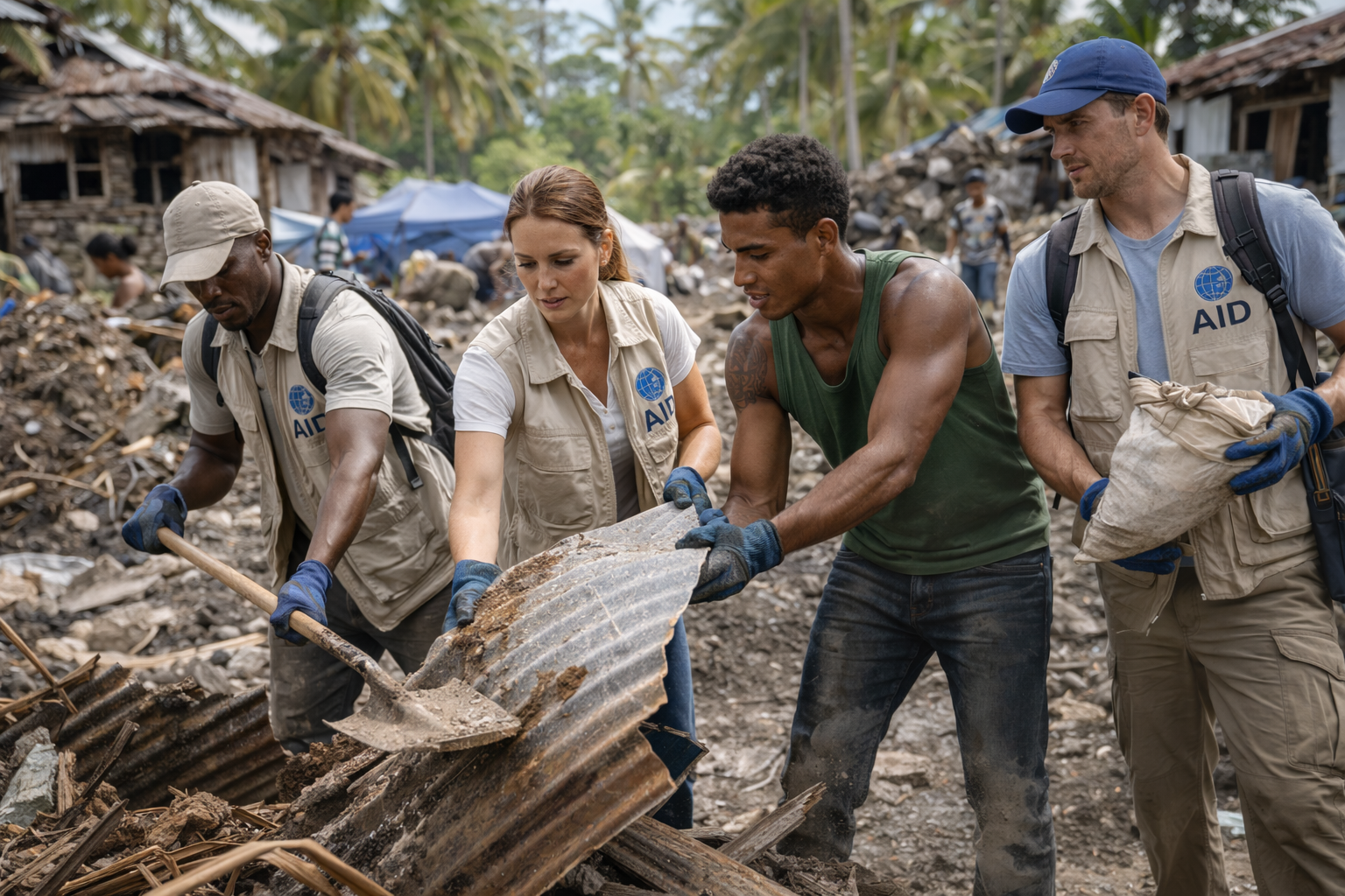 Aid workers coordinating field support