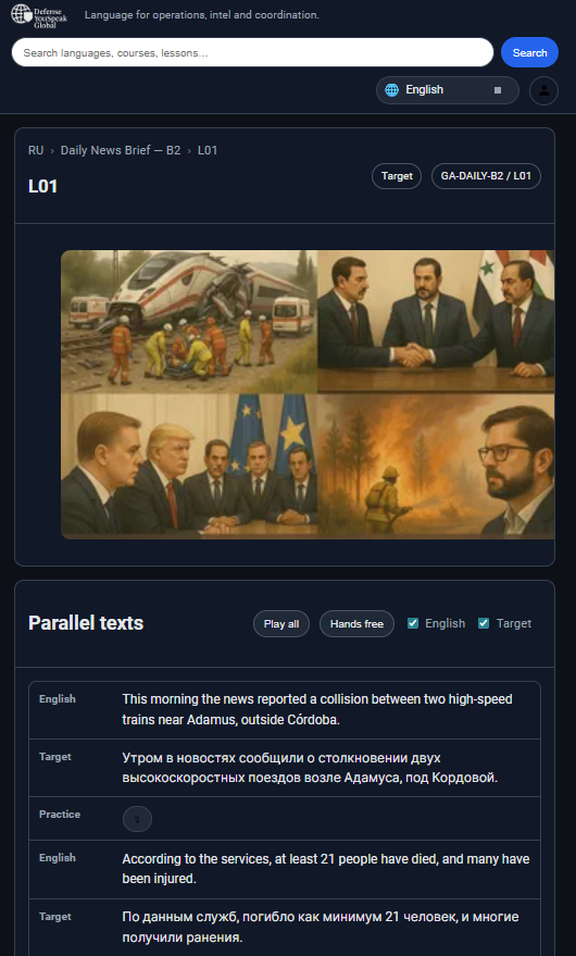 Mobile view of the YouSpeak Global platform