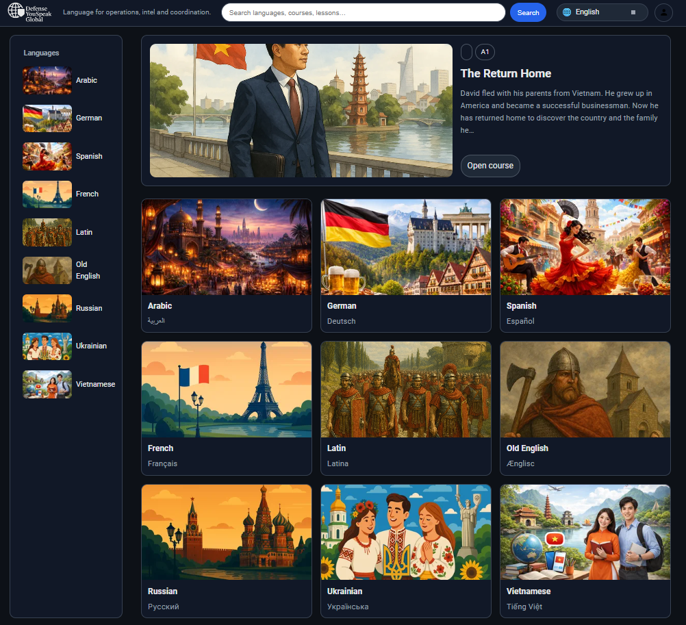 Language library and course pathway overview in YouSpeak Global